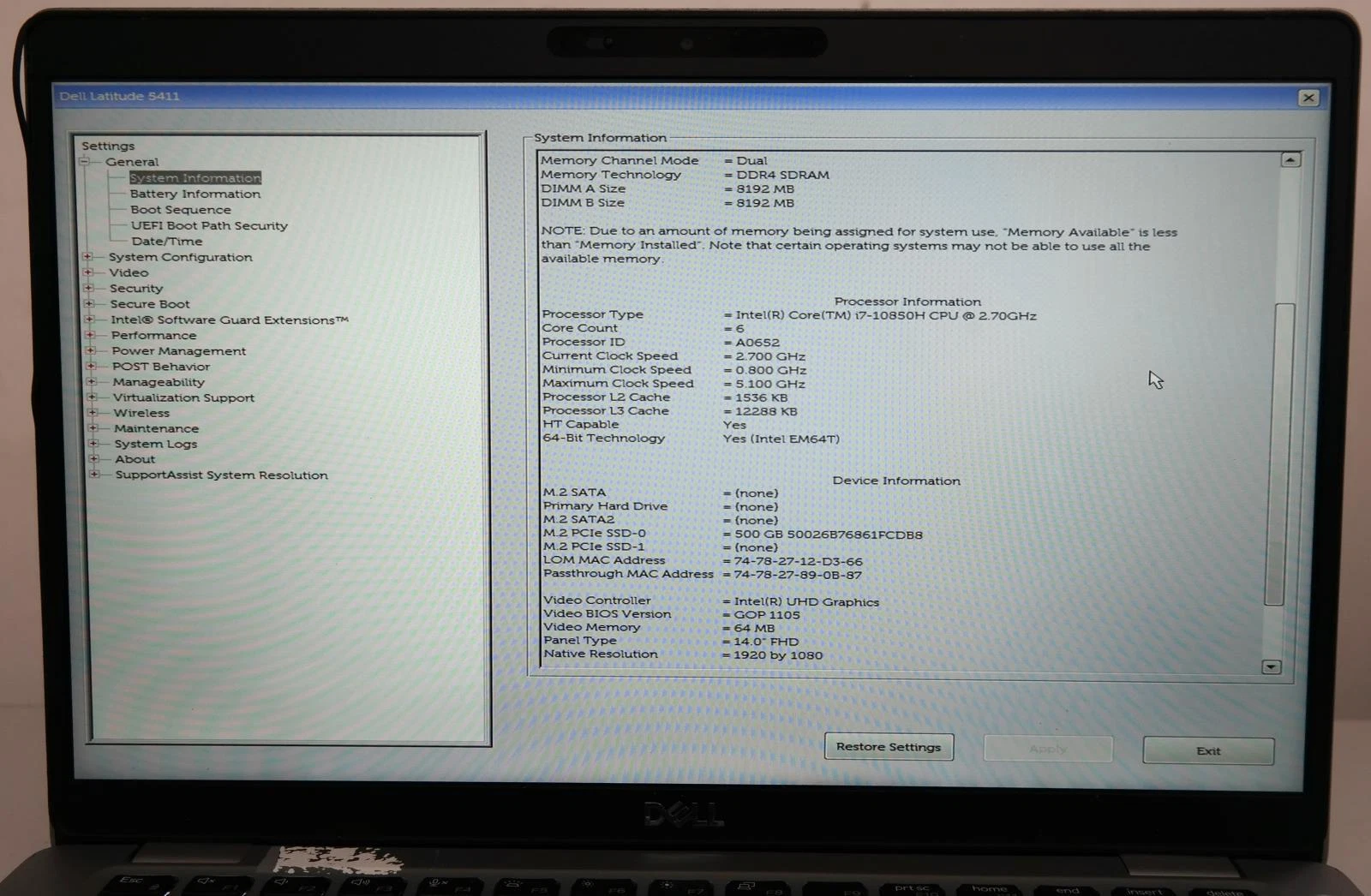 Dell Latitude 5411 i7 10th Gen 8GB 500GB SSD 14” Touch – Yaoundé - Image 4