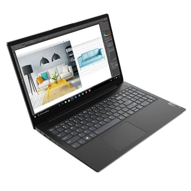 Lenovo V15 G2 IJL laptop with 256GB SSD and 4GB RAM, 15.6" Full HD display, Intel Celeron processor, AZERTY keyboard, shipped with FreeDOS, and a 6-month warranty. - Image 3